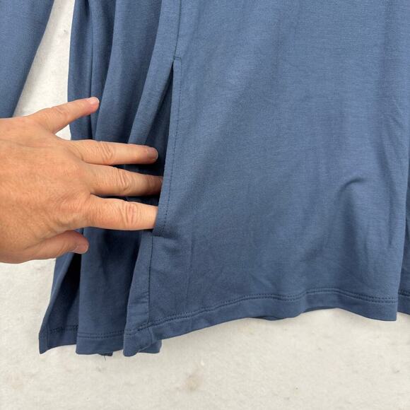 Susan Graver Turtleneck Tunic Size L Petite Blue Jersey Knit Pockets Stretch - Picture 6 of 10